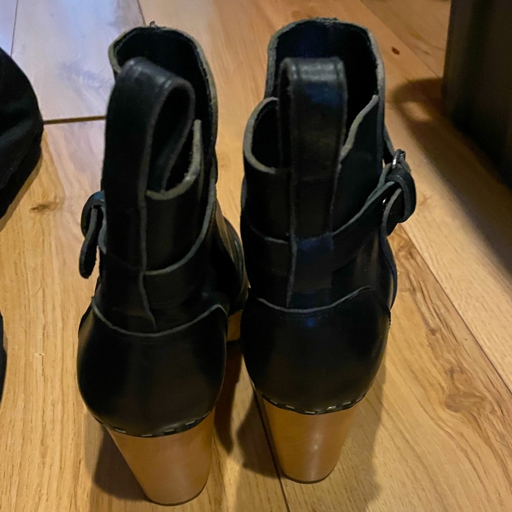 Hasbeens Swedish Toffel Black Leather Clog Ankle Boots  Womens EU 39 US 8.5 - Picture 2 of 3